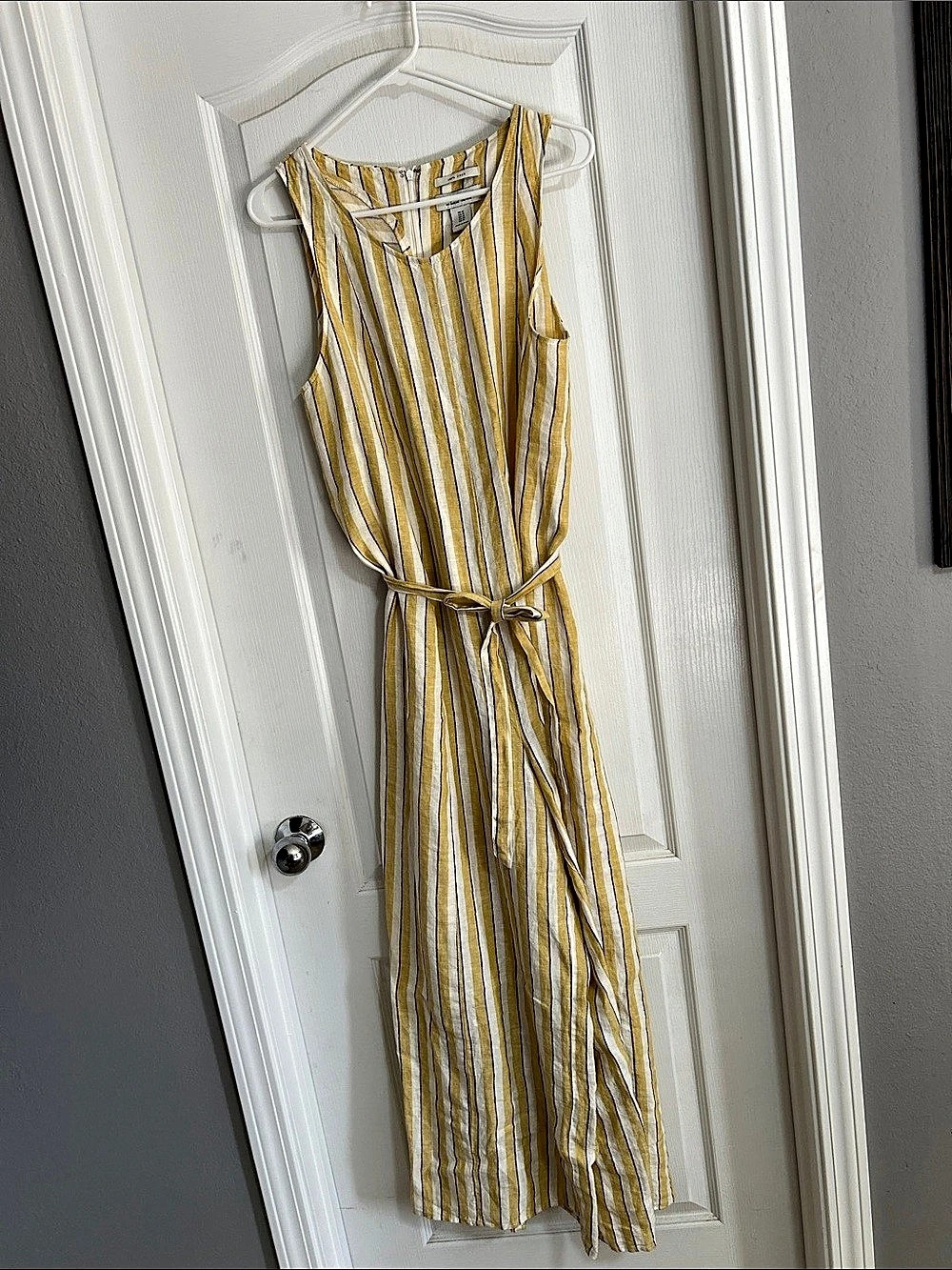 Rachel Zoe Cabana Canopy Striped Linen Jumpsuit Yellow & White Medium 10